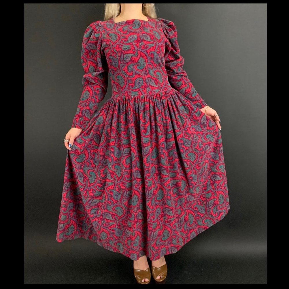 Laura Ashley Red and Blue Long Sleeve Dress